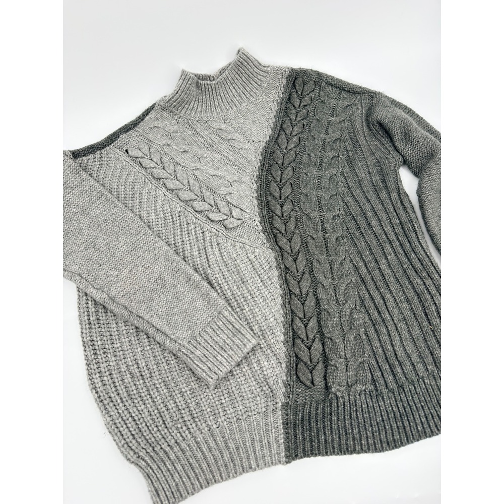 Simply Vera Vera Wang Sweater Cable Knit Colorblock Modern Womens Large Gray